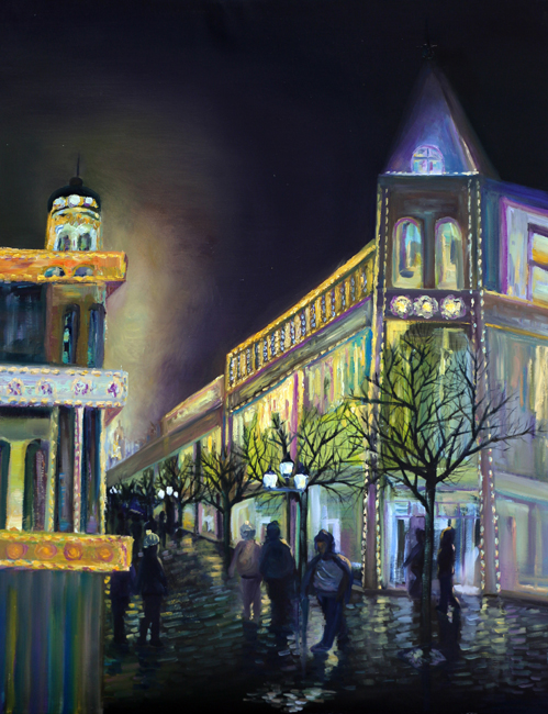 《哈尔滨中央大街冬季夜色之二》(布上油画)70X90cm 创作时间2015年8月