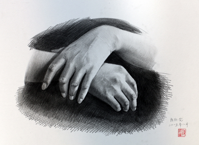 《关于手部的设计之一》(纸上素描)38X53cm 创作时间2015年8月
