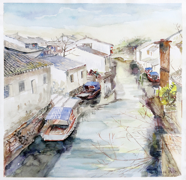 《水乡》(水彩画)