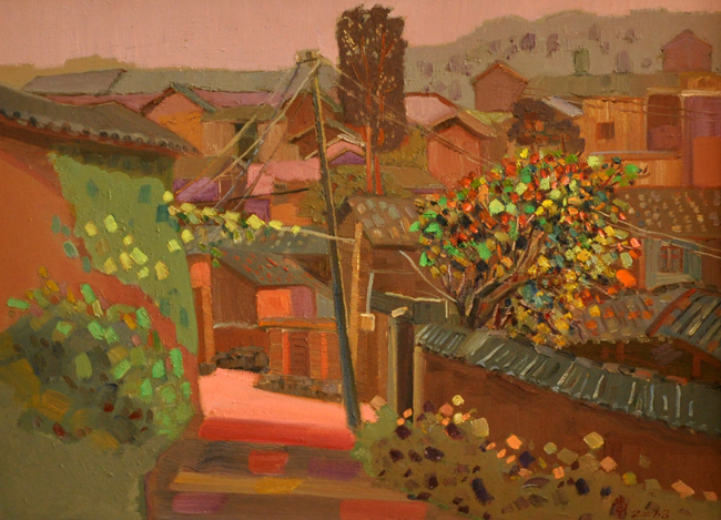 《山坡上的村社》60cm×80cm