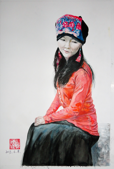 《悠闲少女》(水彩画)