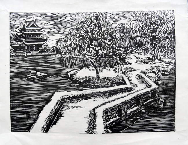 《冬雪》25X35cm(黑白木刻)