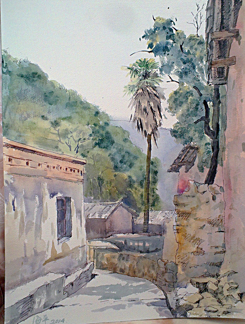 孙海平作品《印象大龙洞》钢笔淡彩 420×297mm 2014